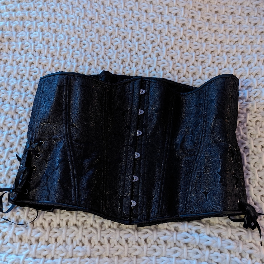 Black Floral Brocade Corset, Hourglass Longline